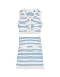 Striped Double Pocket Vest And Skirt Set