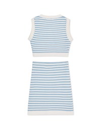 Striped Double Pocket Vest And Skirt Set