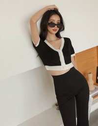 Two Tone Knit Cropped Top