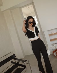 Two Tone Knit Cropped Top