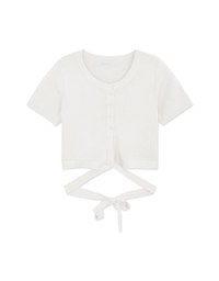 Diagonal Button Knit Tie Back Top