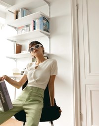 Diagonal Button Knit Tie Back Top