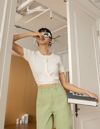 Diagonal Button Knit Tie Back Top