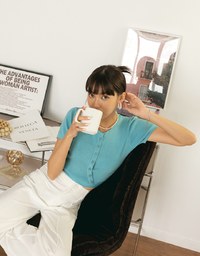 Diagonal Button Knit Tie Back Top