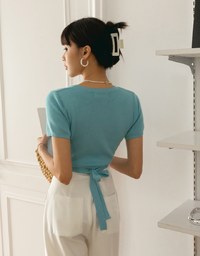 Diagonal Button Knit Tie Back Top