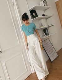 Diagonal Button Knit Tie Back Top