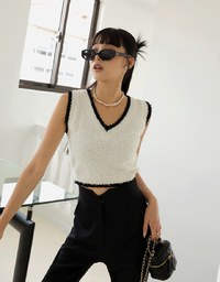 V Neck Color Edge Crop Vest
