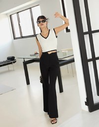 V Neck Color Edge Crop Vest