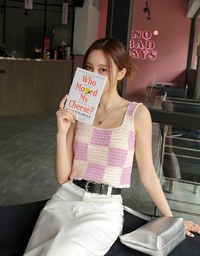 Checkerboard Knit Tank Top