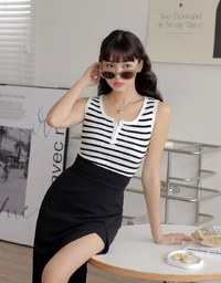 Striped Button Up Crop Tank Top