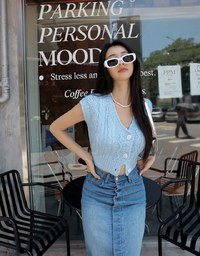 V Neck Buttoned Textured Top
