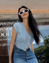 V Neck Buttoned Textured Top