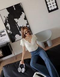 Wool V Neck Short Sleeve Top