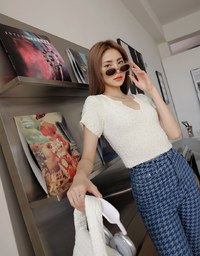 Wool V Neck Short Sleeve Top
