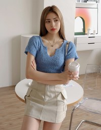Wool V Neck Short Sleeve Top