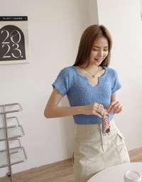 Wool V Neck Short Sleeve Top