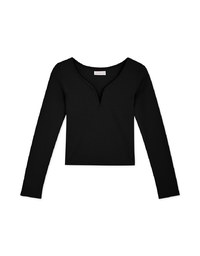 Small V Low-Cut Long-Sleeved Knit Top