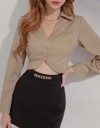Plain Crop Top Blouse Shirt