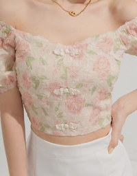 Qipao TOP 2WAY Floral Cheongsam Top Off Shoulder Puff Sleeves