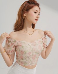 Qipao TOP 2WAY Floral Cheongsam Top Off Shoulder Puff Sleeves