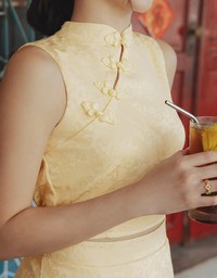 【Elecher's Design】Qipao SKORT Bottom Embossed Satin Cheongsam A-line Skorts