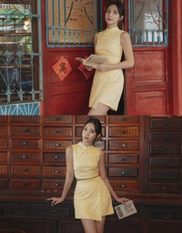 【Elecher's Design】Qipao SKORT Bottom Embossed Satin Cheongsam A-line Skorts