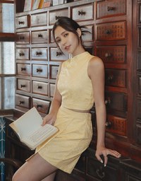 【Elecher's Design】Qipao SKORT Bottom Embossed Satin Cheongsam A-line Skorts