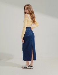 【Den!m LITE】Perfect Waistline Midi Skirt Extra High Waisted Denim Jeans Maxi Long Skirt With Slits