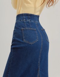 【Den!m LITE】Perfect Waistline Midi Skirt Extra High Waisted Denim Jeans Maxi Long Skirt With Slits