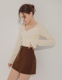 Textured Hidden Placket Suit Skirt