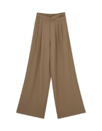 Skewed Single-Button Pleated Wide Trousers
