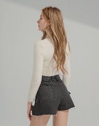 Drawstring Cargo Style Denim Jeans Shorts