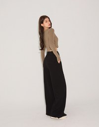 Drawstring Cotton Pleated Long Pants