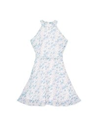 Qipao DRESS Halter Neck Printed Floral Chiffon Modern Cheongsam Qipao Dress ( Elastic Waistline)