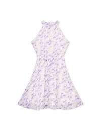 Qipao DRESS Halter Neck Printed Floral Chiffon Modern Cheongsam Qipao Dress ( Elastic Waistline)