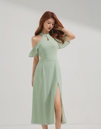 Qipao DRESS Cheongsam Collar Off Shoulder Slit Midi Dress