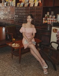 【Elecher's Design】Qipao DRESS 2WAY Embossed Off Shoulder Puff Sleeves Short Cheongsam Dress (with padding)