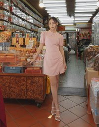 【Elecher's Design】Qipao DRESS Satin Chinese Button Puffy Sleeve Short Cheongsam