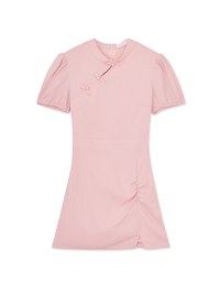 【Elecher's Design】Qipao DRESS Satin Chinese Button Puffy Sleeve Short Cheongsam