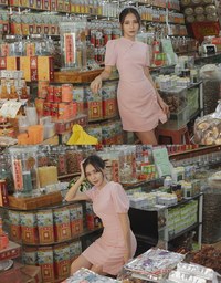 【Elecher's Design】Qipao DRESS Satin Chinese Button Puffy Sleeve Short Cheongsam