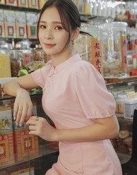 【Elecher's Design】Qipao DRESS Satin Chinese Button Puffy Sleeve Short Cheongsam