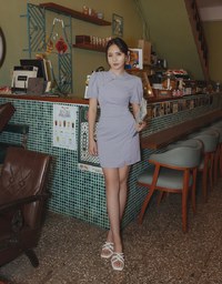 【Elecher's Design】Qipao DRESS Satin Chinese Button Puffy Sleeve Short Cheongsam