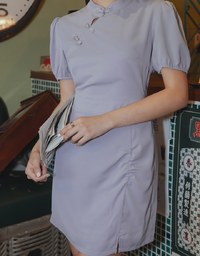 【Elecher's Design】Qipao DRESS Satin Chinese Button Puffy Sleeve Short Cheongsam