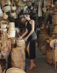 【Elecher's Design】Qipao DRESS Halter Cheongsam Maxi Dress with Slit and Bra Padded (with padding)