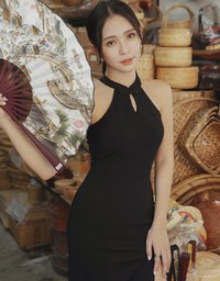 【Elecher's Design】Qipao DRESS Halter Cheongsam Maxi Dress with Slit and Bra Padded (with padding)