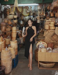 【Elecher's Design】Qipao DRESS Halter Cheongsam Maxi Dress with Slit and Bra Padded (with padding)