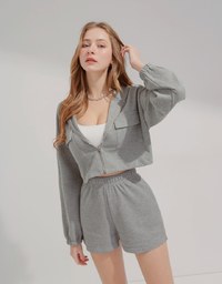 Waffle Hooded Zipped Set Wear