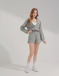 Waffle Hooded Zipped Set Wear