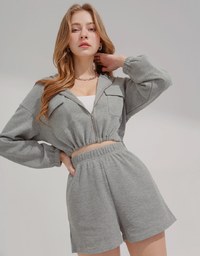 Waffle Hooded Zipped Set Wear