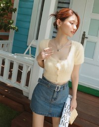 Soft Plush Button Short Sleeved Top